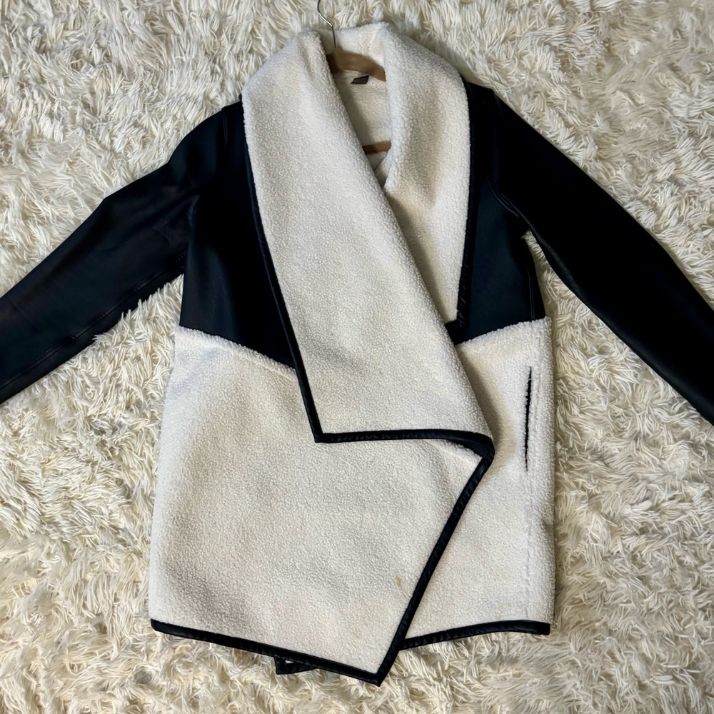 SPANX faux leather, convertible, drape front jacket